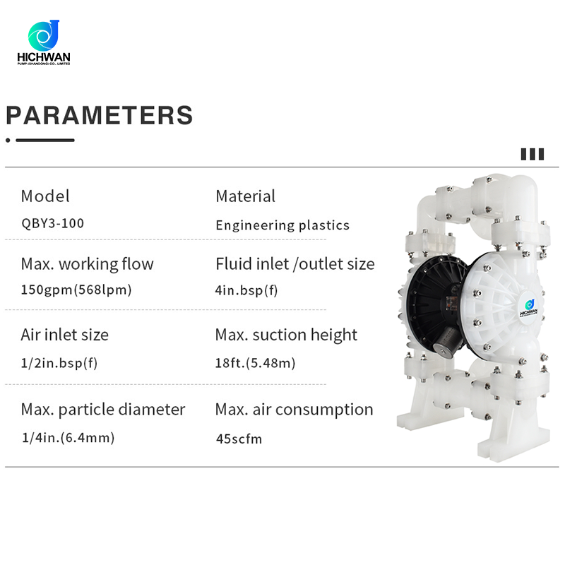 Hichwan QBY3-100S Pneumatic Diaphragm Strong acid drainage transport water pump for water treatment