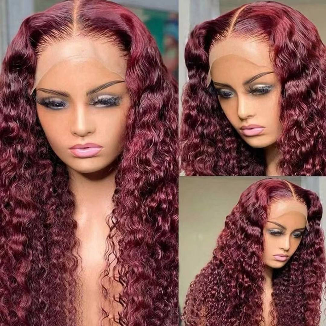 Transparent Full Lace Front Wig HD Lace Frontal Wig Water Wave Human Hair 30inch 99J Red 13x4 Deep Wave Curly Frontal Wig