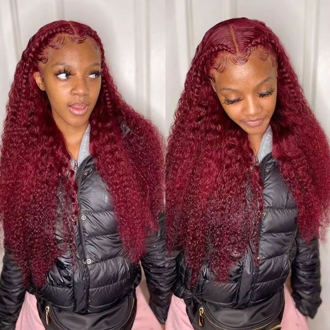 Transparent Full Lace Front Wig HD Lace Frontal Wig Water Wave Human Hair 30inch 99J Red 13x4 Deep Wave Curly Frontal Wig