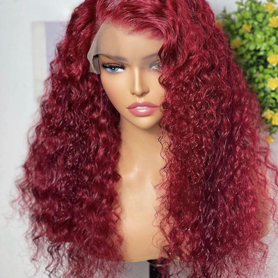 Transparent Full Lace Front Wig HD Lace Frontal Wig Water Wave Human Hair 30inch 99J Red 13x4 Deep Wave Curly Frontal Wig