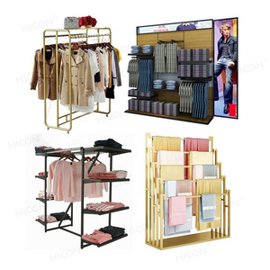 Boutique Retail Store Shop Gold Metal Shelf  Hanging Shirt Garment Cloth Clothes Stand Clothing Display Rack With Hanger