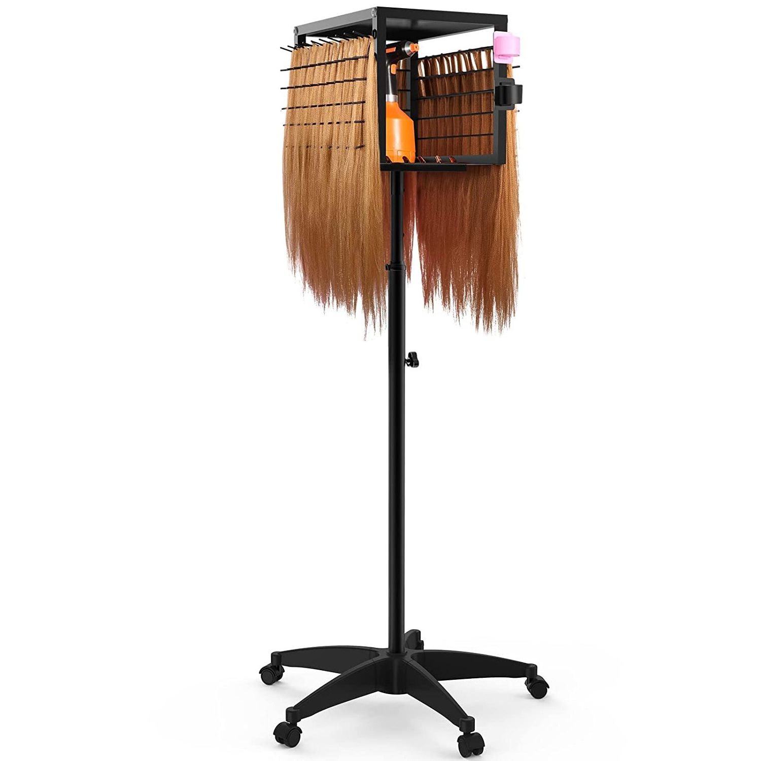 Custom 168 Pegs Adjustable Hair Extension Flooring Holder Braiding Hair Storage Extension Holder Display Rack with Wheels