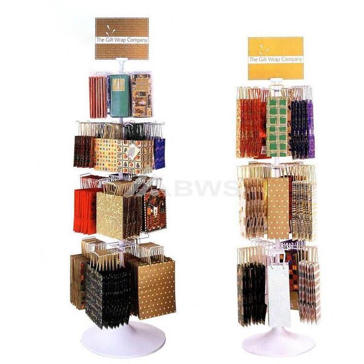 Customized Supermarket Display 4-Tier Metal Wire Gift Bag Handbag Stands Shelf With Hooks