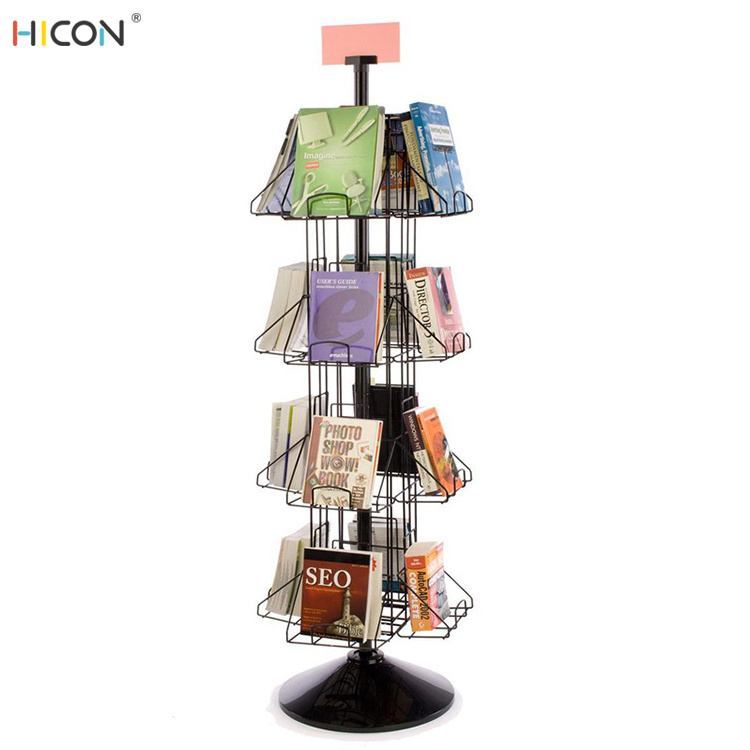 3-Tier 12 Pockets Metal Postcard Display Stand Marketing Rotating Display Stands For Greeting Card