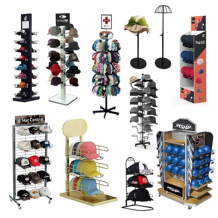 Metal Hat Display Unit Counter Top Hat Stand Helmet Shelves Baseball Cap Display Rack Helmet Hat Stand