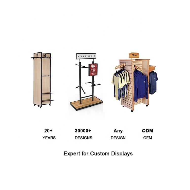 Metal Freestanding Apparel Retail Display Racks Iron Clothing Rack Wood Wall Mounted Hanging Shelf Cardboard T Shirt Display