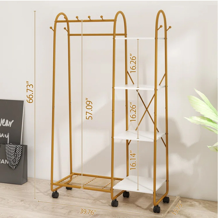 Floor Standing Metal Gold Wedding Dress Clothing Display Rack For Boutique Shelves Display Rack