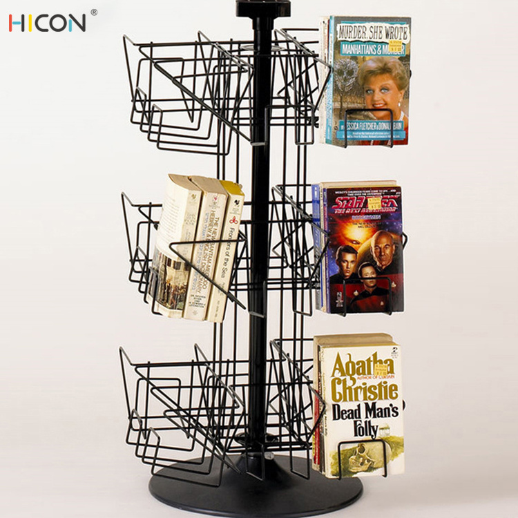 3-Tier 12 Pockets Metal Postcard Display Stand Marketing Rotating Display Stands For Greeting Card