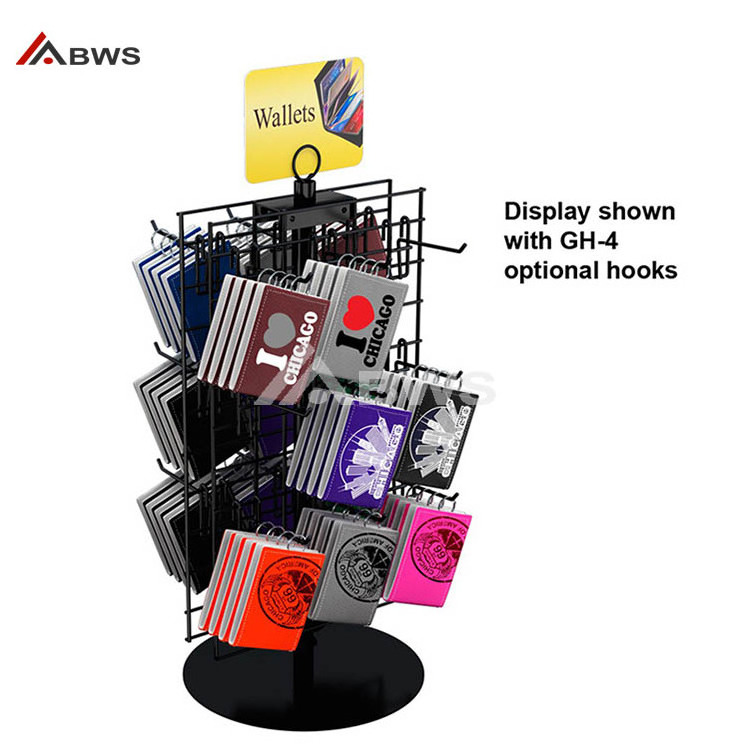 Customized Supermarket Display 4-Tier Metal Wire Gift Bag Handbag Stands Shelf With Hooks