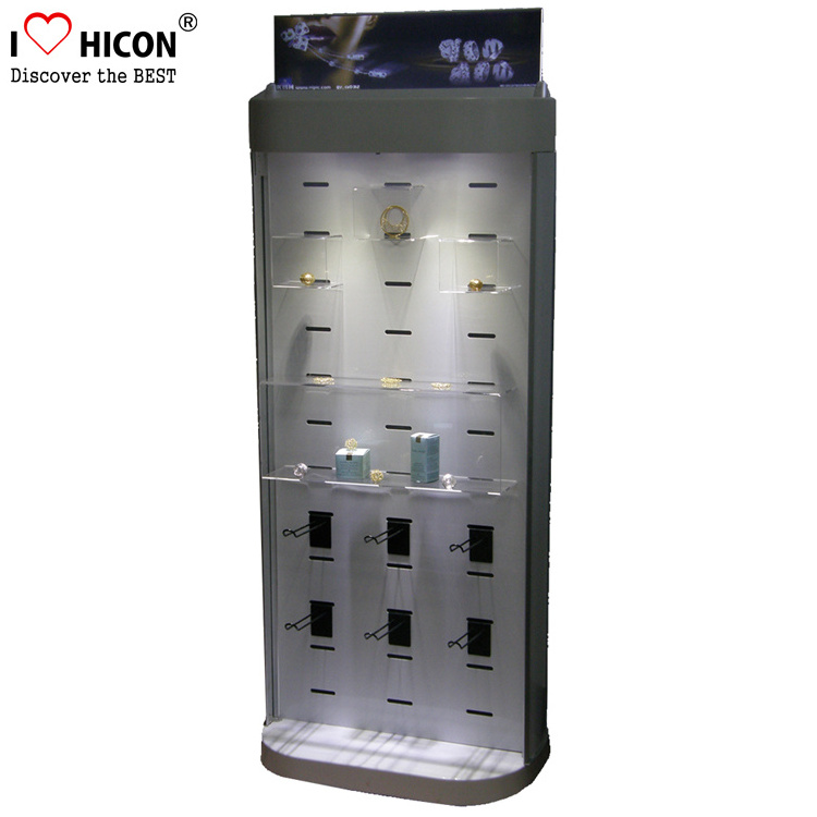 Jewelry Store Equipment Custom Lockable 4-Way Rotating Wood Acrylic Jewelry Display Floor Stands