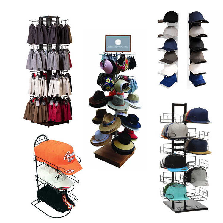 Commercial Shop Bucket Pegboard Funko Wheels Hooks Mounted Wire Wood Counter Pop Hat Holder Cap Hat Display Rack Stand