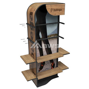 Hot Sale Floor Footwear Display Stand For Stockings Wooden Stockings Metal Hook Display Rack