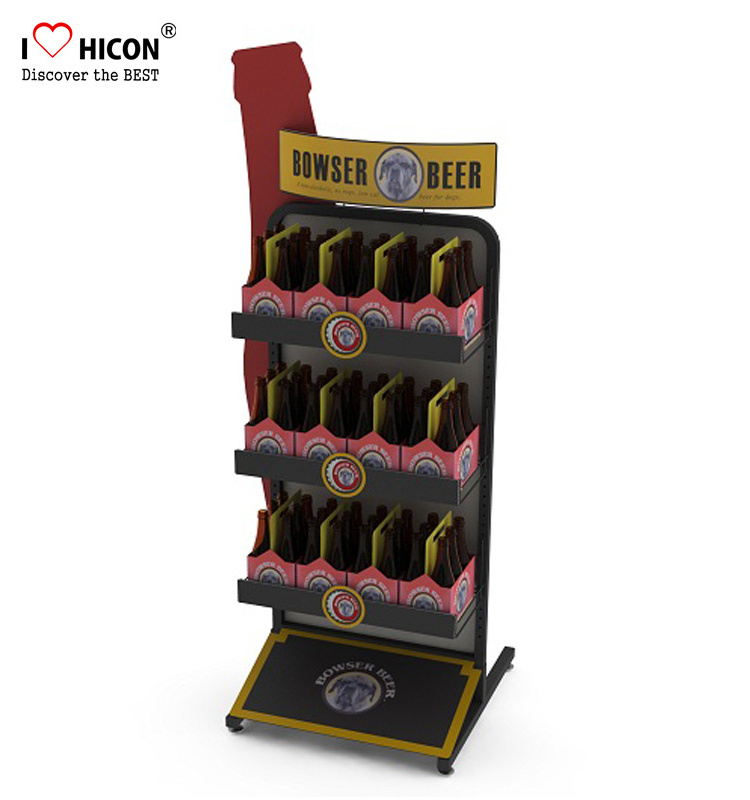 Unique Floor Standing Wheeled Metal Beverage Stand Custom Retail Liquor Store Wire Shelving