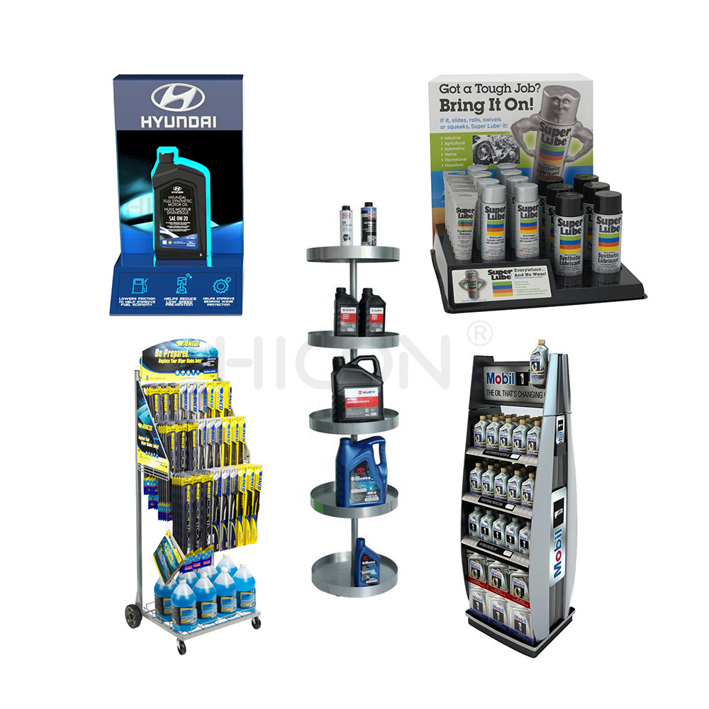 Advertising Retail Store Free Standing Wooden Wiper Blade Pinion Gears Oil Auto Storage Holder Shelves Display Stands