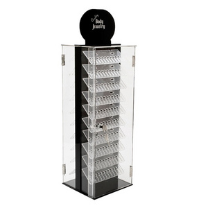 Acrylic Double-Side Fashion Store Display Case For Jewelry, Cheap Rotating Body Jewelry Display Cases