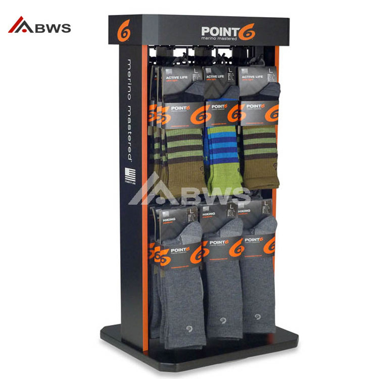 Customized Socks Display Rack Wholesale Hook Floor Stocking Display Shelve Stand With Wheels For Hose