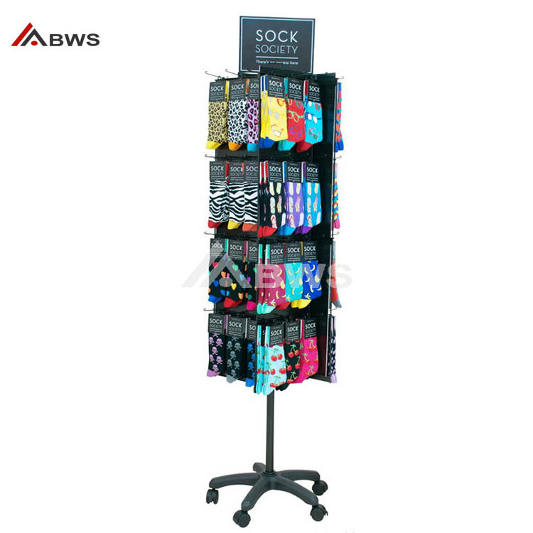 Customized Socks Display Rack Wholesale Hook Floor Stocking Display Shelve Stand With Wheels For Hose