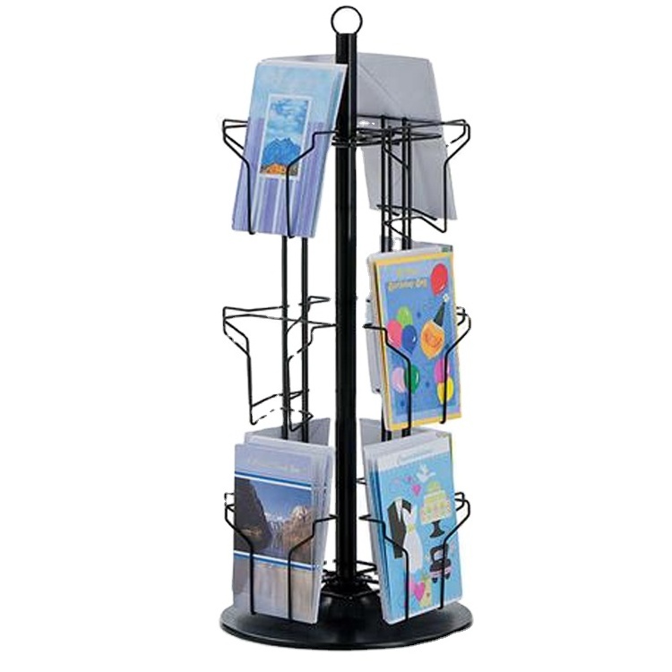 3-Tier 12 Pockets Metal Postcard Display Stand Marketing Rotating Display Stands For Greeting Card