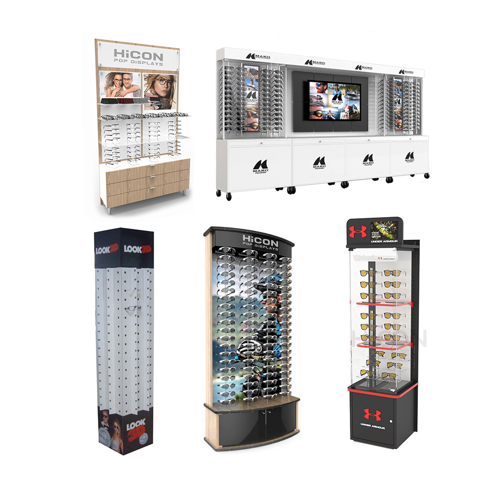 Custom Retail Optical Store Led Shelf Eyeglass Sunglasses Glasses Case Showcase Cabinet Display Rack Stand