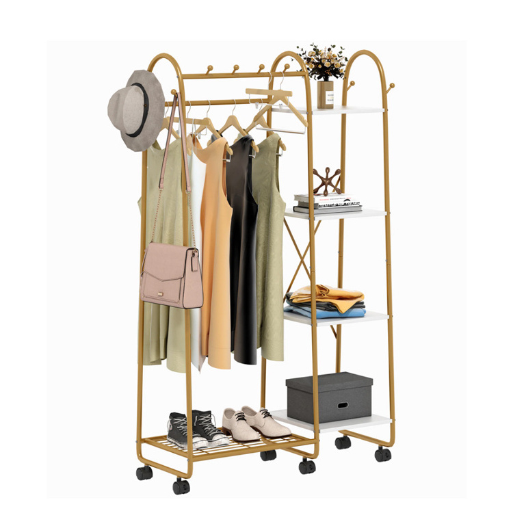 Floor Standing Metal Gold Wedding Dress Clothing Display Rack For Boutique Shelves Display Rack