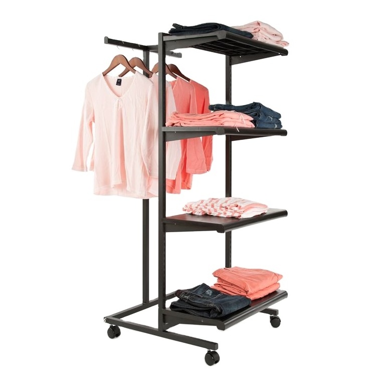 Floorstand Stainless Steel Frame Glass Shelving Fashion Boutique Shop Clothes Shop Fittings For Sale