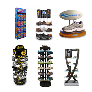 Custom Retail Rotating Metal Glass Acrylic Cardboard Hanging Sandal Flip Flop Slippers Sneaker Shoe Box Display Rack Stand