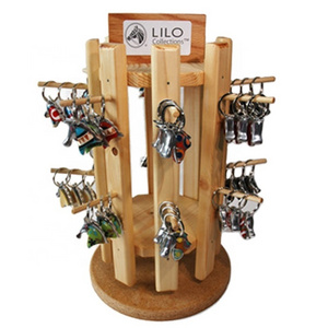 Quality Assured Counter Hook Key Chain Display Stand, 4-Way Rotating Display Solid Wood Keyrring Display Stand