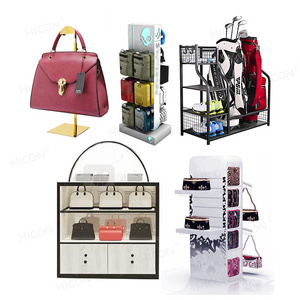 Custom Bag Shop Metal Standing Clear Acrylic Self Hook Hanger Wallet Purse Storage Holder Box Bag Rack Display Stand