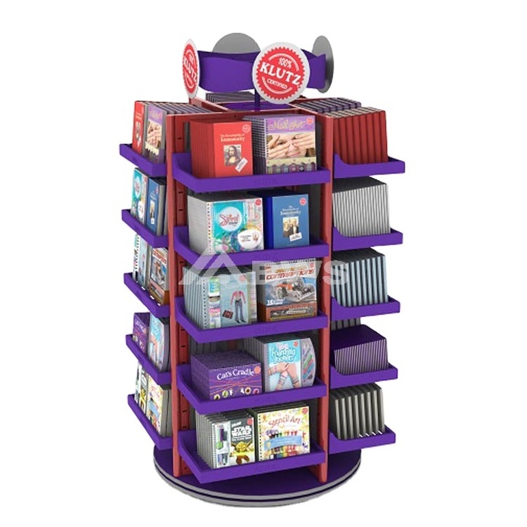 Bookstore And Stationery Shop Display Shelf Custom Rotating Kids Book Display Shelf Wooden Bookshelf