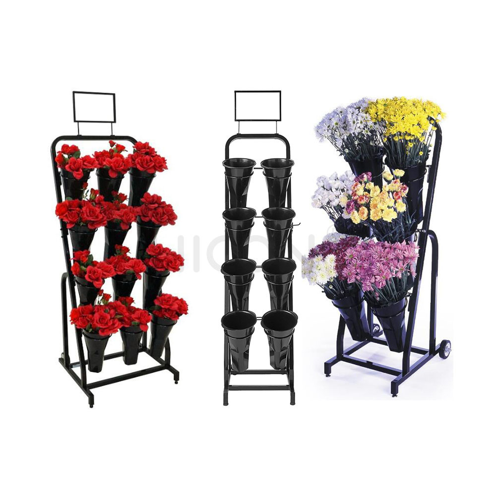 Wholesale Store Top Selling Flower Shop Round Multi Layer Tier Preserved Flower Trolley Display Rack