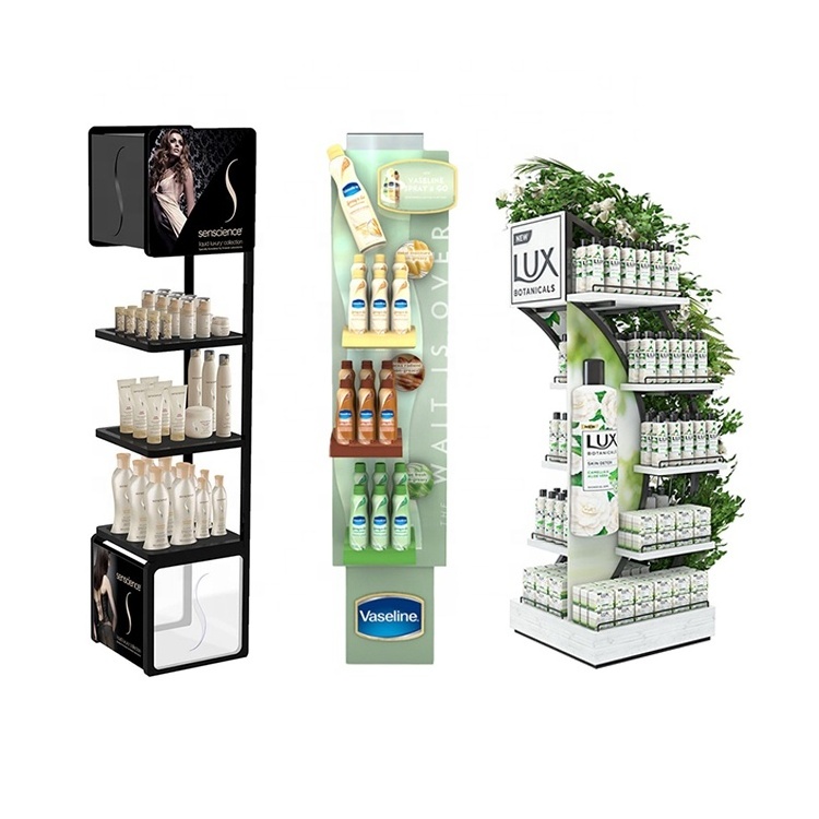 Acrylic PVC Display For Makeup Flooring Wood Wire Shelf Display Metal Cardboard Cosmetic Store Dancing Display Shelf