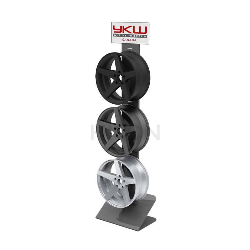 Custom Metal Automotive Shop Auto Tyre Car Alloy Free Standing Wheel Rack Car Rim Display Stand