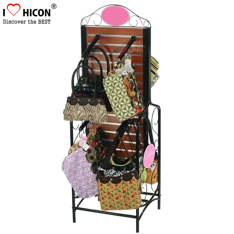 New 4-Way Gridwall Movable Floor School Bag Or Handbag Display Stand, Adjustable Wood Golf Bag Stand