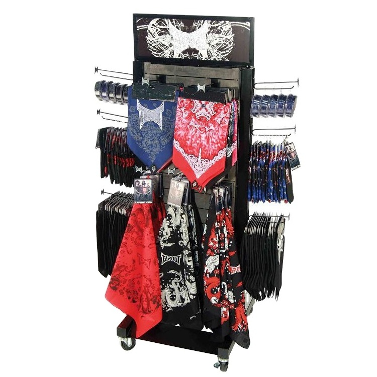 Customized Floorstanding Movable Metal Wood Fashion Silk Scarf Soccer Scarf Display Rack Wholesale