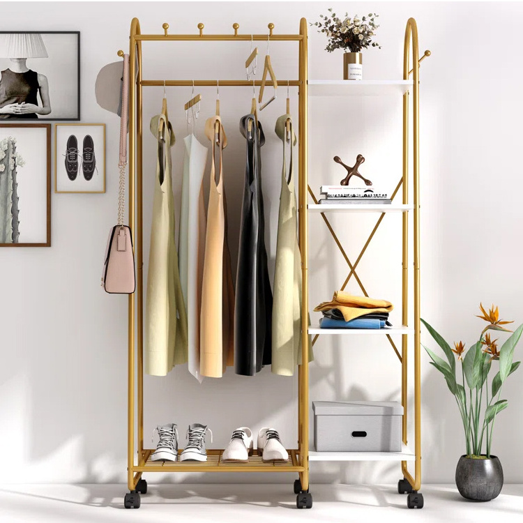 Floor Standing Metal Gold Wedding Dress Clothing Display Rack For Boutique Shelves Display Rack