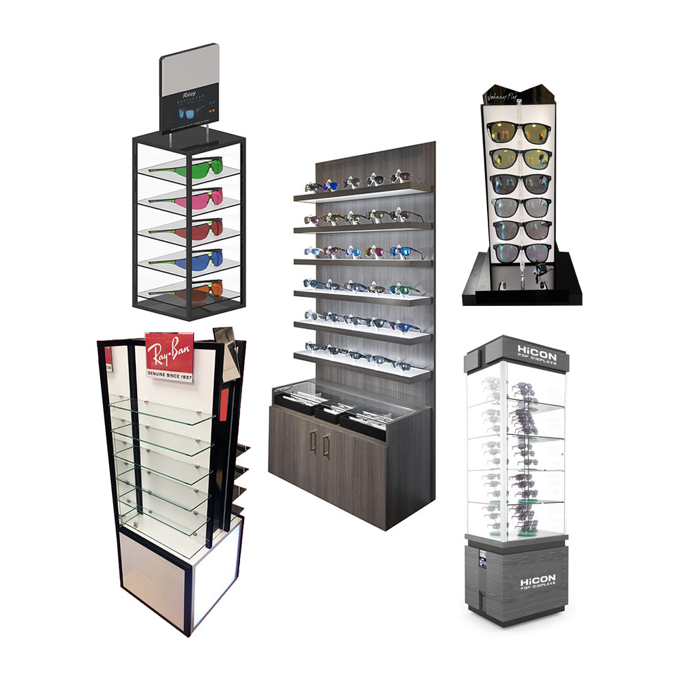 Custom Retail Optical Store Led Shelf Eyeglass Sunglasses Glasses Case Showcase Cabinet Display Rack Stand