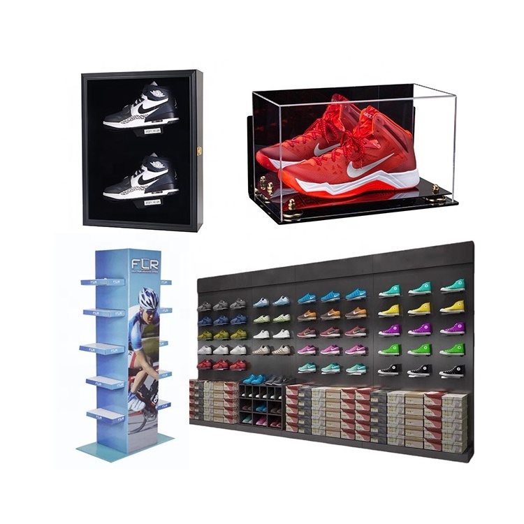 Factory Price Footwear Retail Store Custom Wood Wall Mounted Shoe Commercial Slat Wall Display