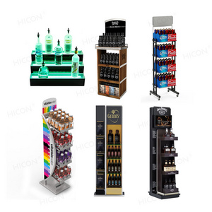 Retail Supermarket Floor Energy Drinks Alcohol Wine Glass Bottles Storage Holder Cabinet Wood Shelves Wine Display Rack