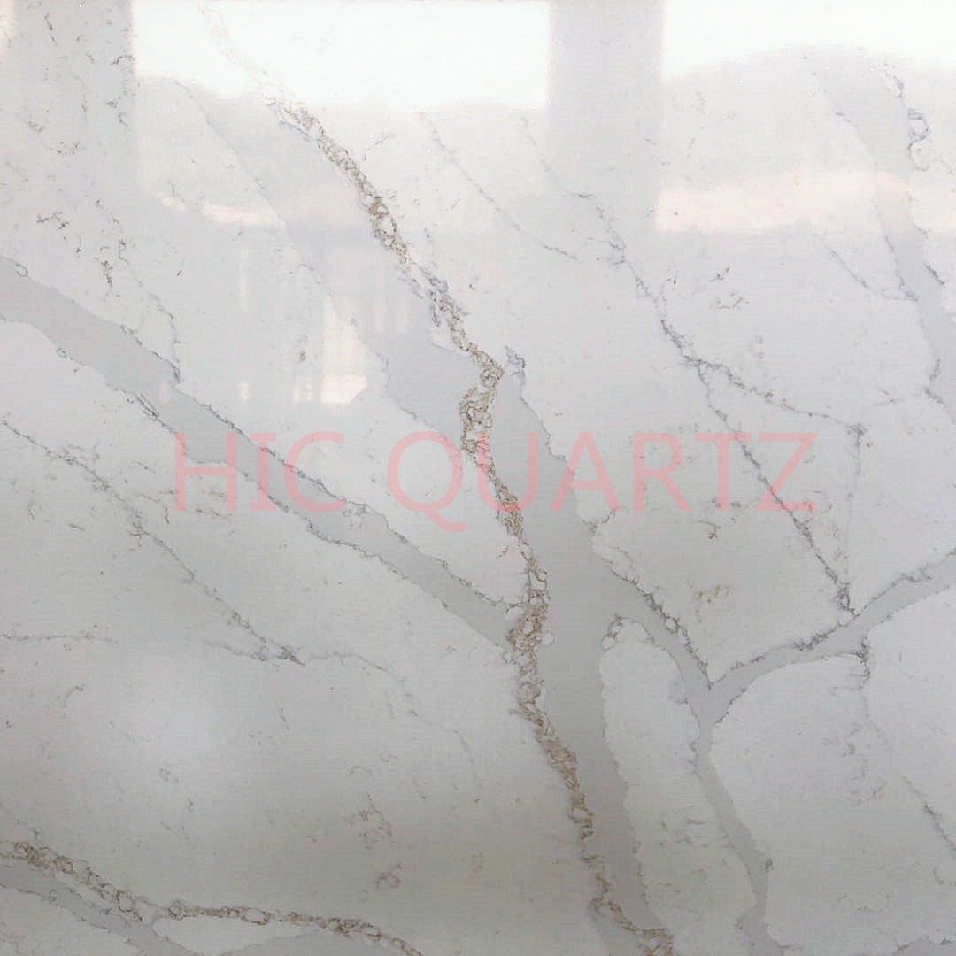 HIC QUARTZ Calacatta White Tax Free Artificial Quartz Stone Slab Kitchen Countertop with Competitive Price Sale Choice Top Edge