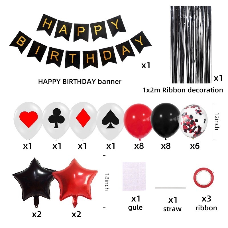 32Pcs Casino Theme Party Balloons Playing Cards Foil Balloons Casino Party Decoration Supplies for Las Vegas Casino Night Party