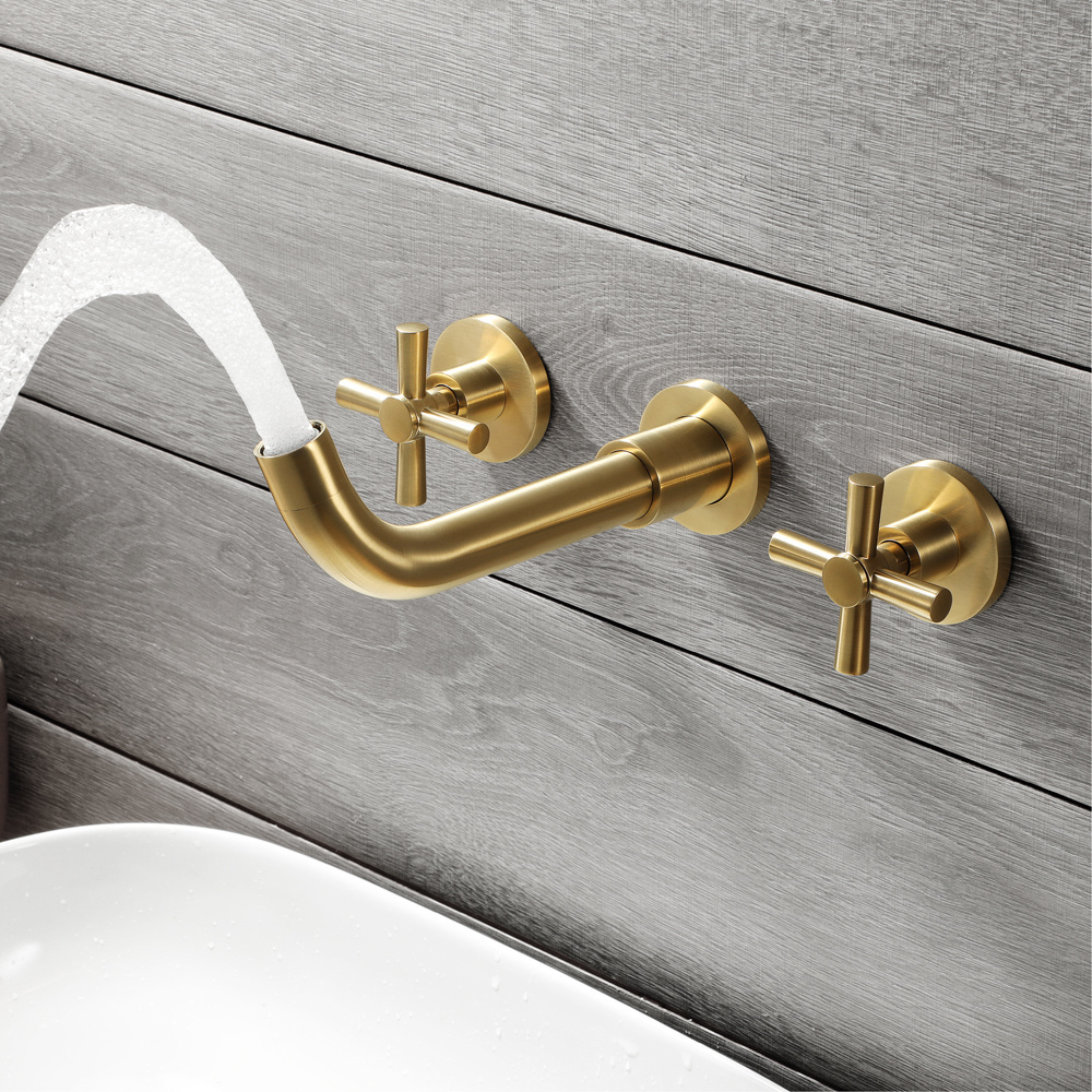 Wall Mounted Sink Faucet Bathroom Hot Basin Faucet brushed goldgoldWashing Basin Faucet