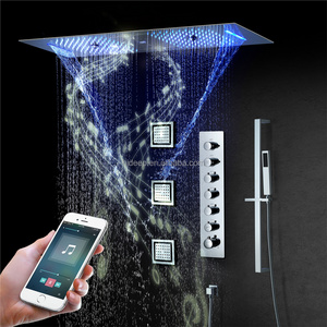 HIDEEP 36*12inch Led Shower Head with Music Speaker Rain Waterfall Mist Ceiling Embedded Bathroom Thermostatic Shower Faucet Set