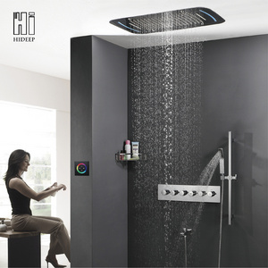 HIDEEP 430*710 mm Rectangular Multi-Functions Waterfall Rainfall Embed Ceiling LED light Bathroom Shower faucet