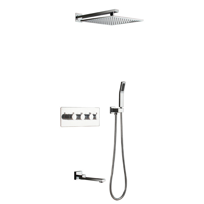 HIDEEP Bathroom shower wall mounted copper four function thermostatic shower faucet with hand shower