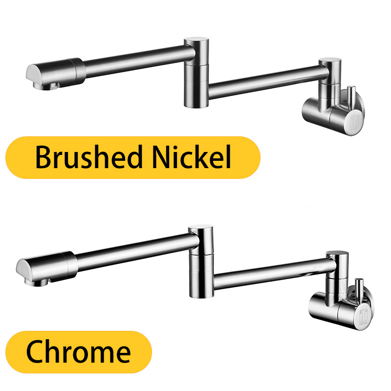 Wall Mounted Folding Single Cold Water Tap Brass Chrome Basin Sink Kitchen Faucet