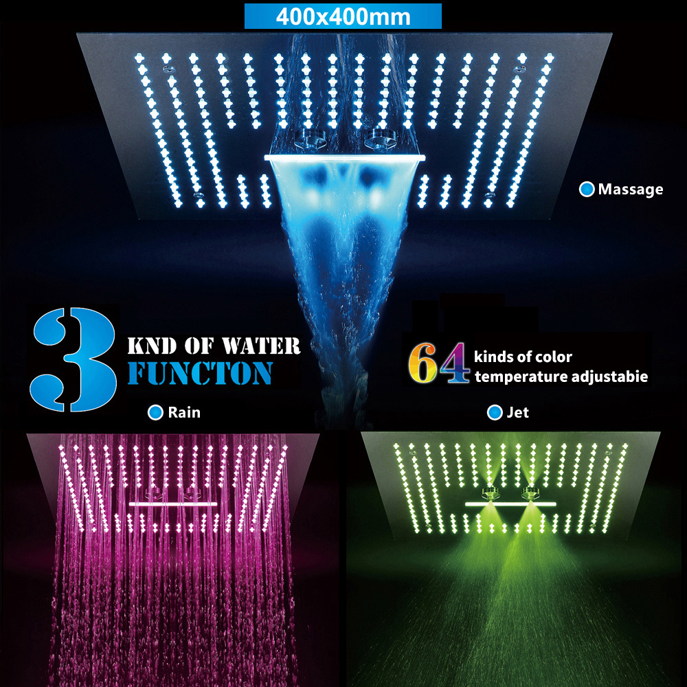 HIDEEP Bathroom Shower Misty Waterfall Showerhead Ceiling Mounted Phone Control 64 Color Light 16 Inch Rain Led Shower Head