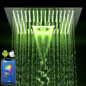 HIDEEP Bathroom Shower Misty Waterfall Showerhead Ceiling Mounted Phone Control 64 Color Light 16 Inch Rain Led Shower Head