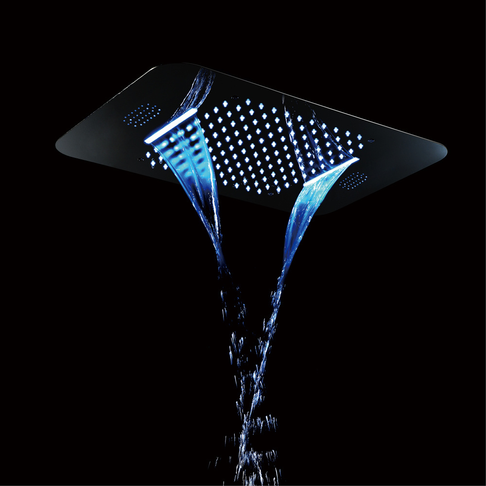 Bathroom Rainfall Waterfall LED thermostatic Shower Faucet with Shower Body Jet and music function shower head