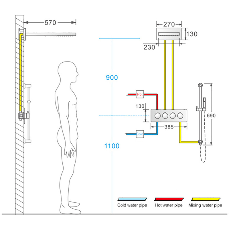 HIDEEP Bathroom shower set three function thermostatic wall mounted rain shower faucet