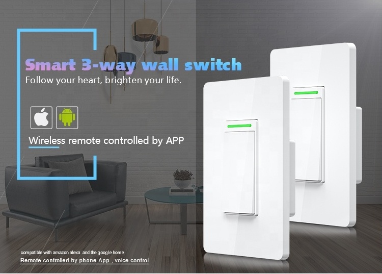 Milfra MFA04 Smart 3way Wall Switch Wifi Mutual Control Switch button smart in wall light switch IN All Departments